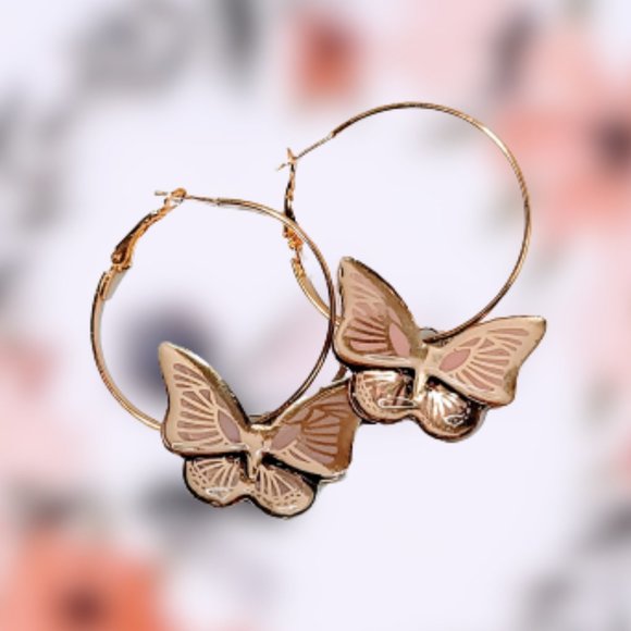 🆕MBM "Embossed Wings" Butterfly Charm Hoop Earrings - Picture 3 of 12